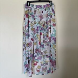 Bisou Bisou | Purple Pink Floral Pleated Midi Skirt | Size Medium